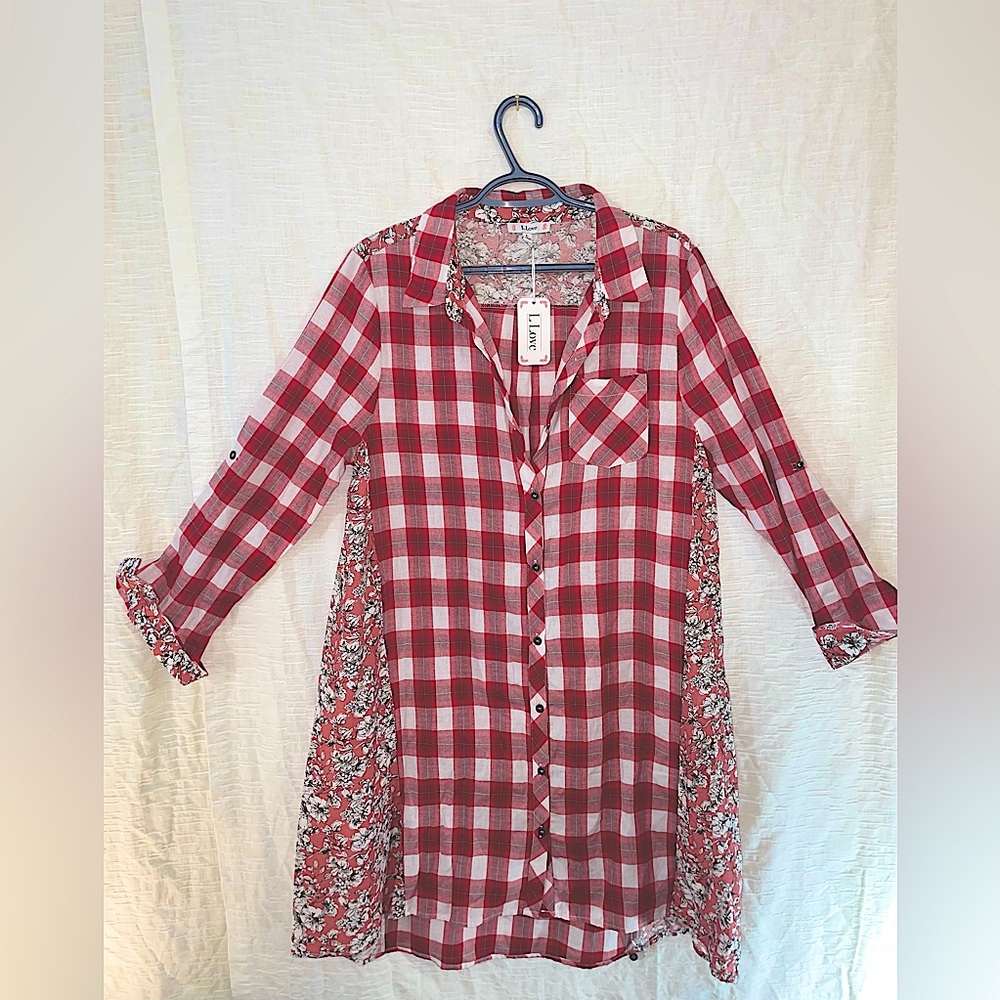 Just in time for fall . Red gingham shirt dress